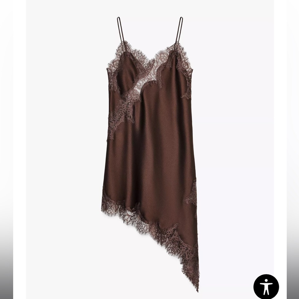 Zara Asymmetrical Brown Lace Dress